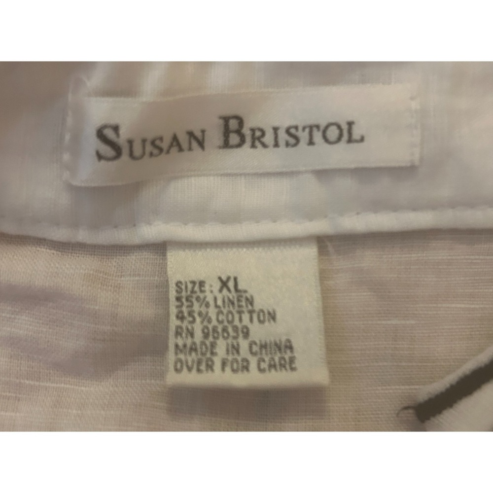 Susan Bristol Blouse Size XL Cotton Linen White Embroidered Boho Cottagecore - Picture 2 of 9